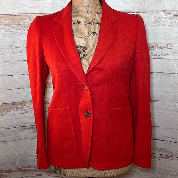 Vintage Buraks Red Linen Blazer Coat Small - Picture 4 of 16